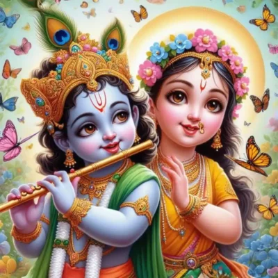 Divine Love in Metal: Radha Krishna Poster for Your Space.